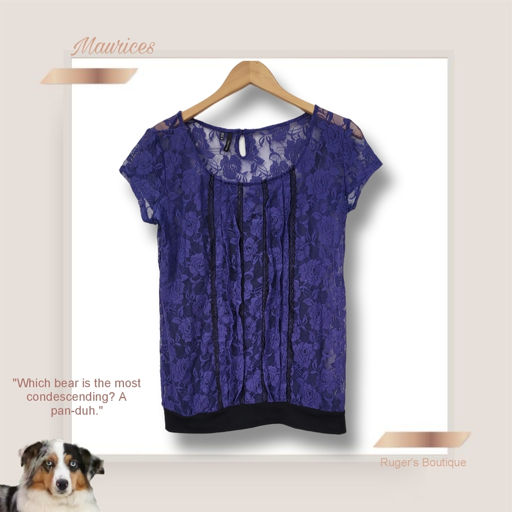 🌿Maurices Women's Medium Purple and Black Lace Fully Lined Top-Gorgeous! - Picture 10 of 11